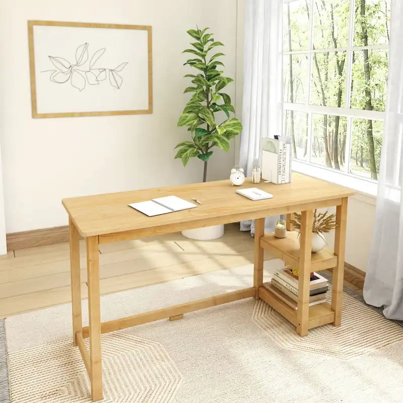 Bureau en bois avec 2 étagères – Blanc/Gris/Terre/Naturel, une personne