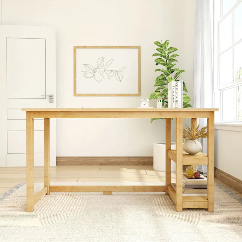 Bureau en bois avec 2 étagères – Blanc/Gris/Terre/Naturel, une personne