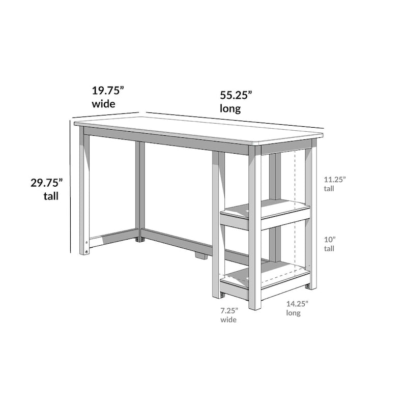 Bureau en bois avec 2 étagères – Blanc/Gris/Terre/Naturel, une personne