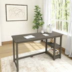 Bureau en bois avec 2 étagères – Blanc/Gris/Terre/Naturel, une personne