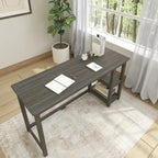 Bureau en bois avec 2 étagères – Blanc/Gris/Terre/Naturel, une personne
