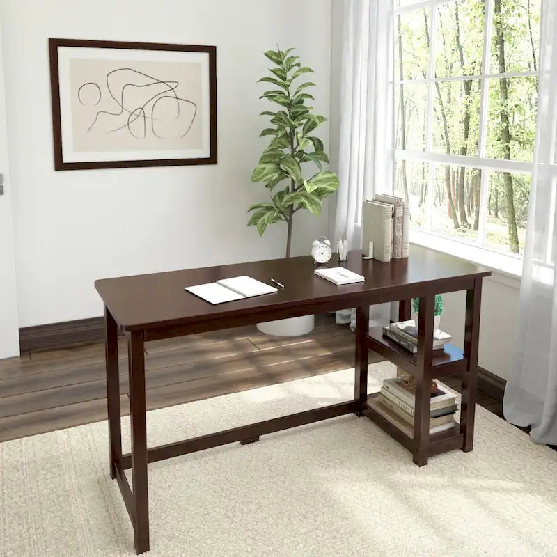 Bureau en bois avec 2 étagères – Blanc/Gris/Terre/Naturel, une personne