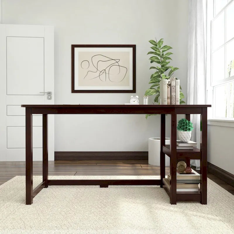 Bureau en bois avec 2 étagères – Blanc/Gris/Terre/Naturel, une personne