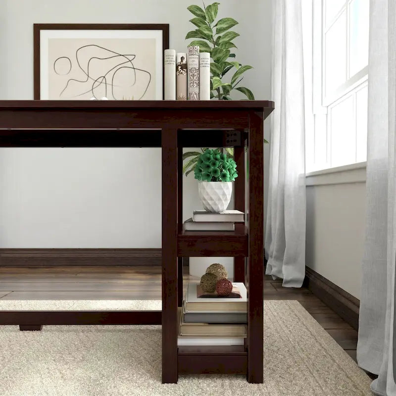 Bureau en bois avec 2 étagères – Blanc/Gris/Terre/Naturel, une personne