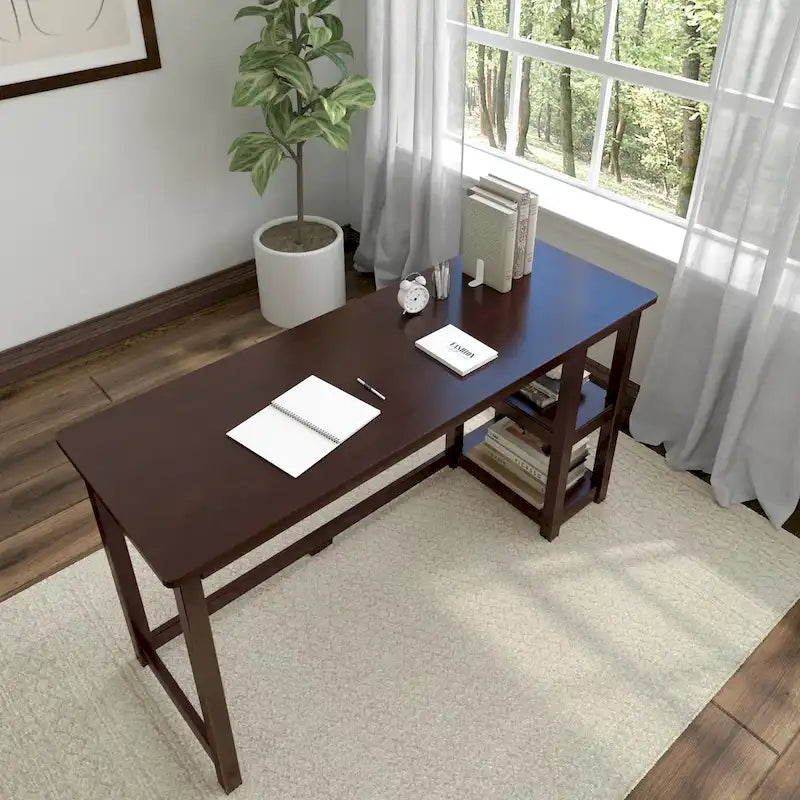 Bureau en bois avec 2 étagères – Blanc/Gris/Terre/Naturel, une personne