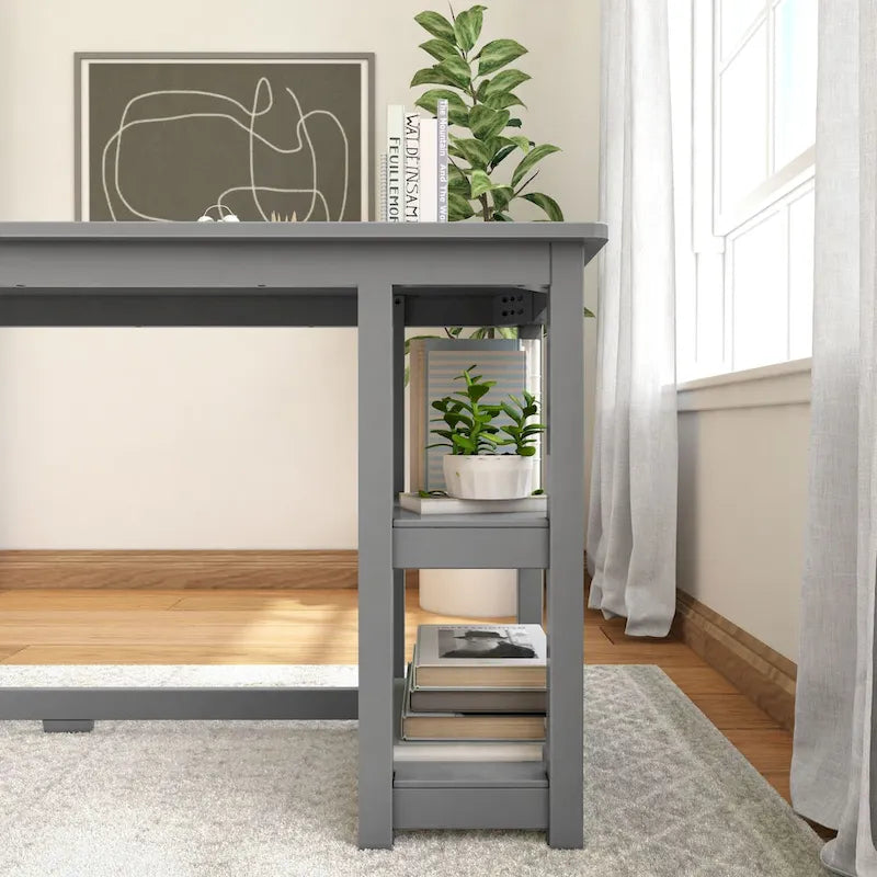 Bureau en bois avec 2 étagères – Blanc/Gris/Terre/Naturel, une personne