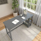 Bureau en bois avec 2 étagères – Blanc/Gris/Terre/Naturel, une personne