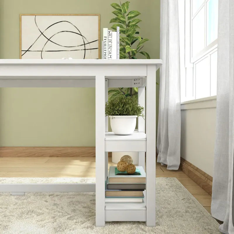 Bureau en bois avec 2 étagères – Blanc/Gris/Terre/Naturel, une personne