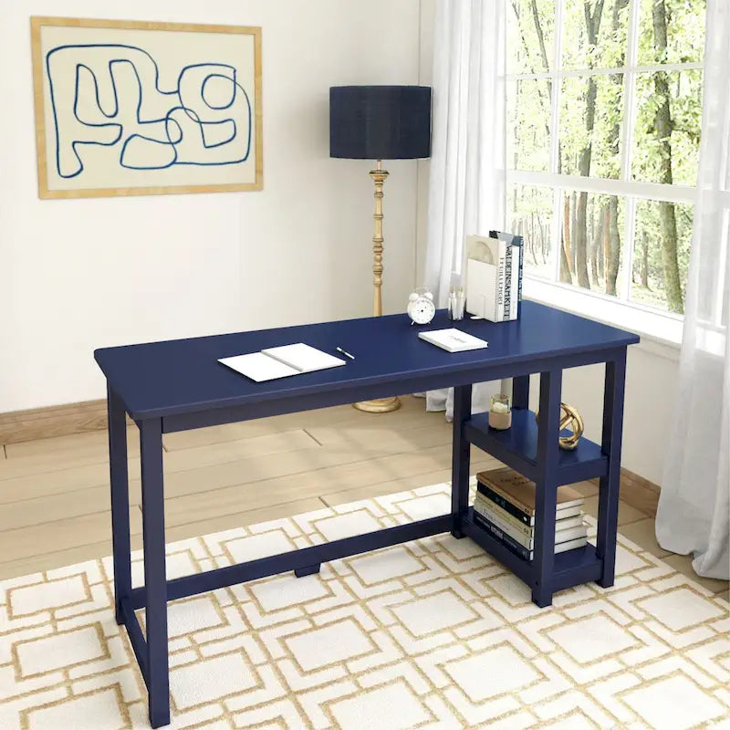 Bureau en bois avec 2 étagères – Blanc/Gris/Terre/Naturel, une personne