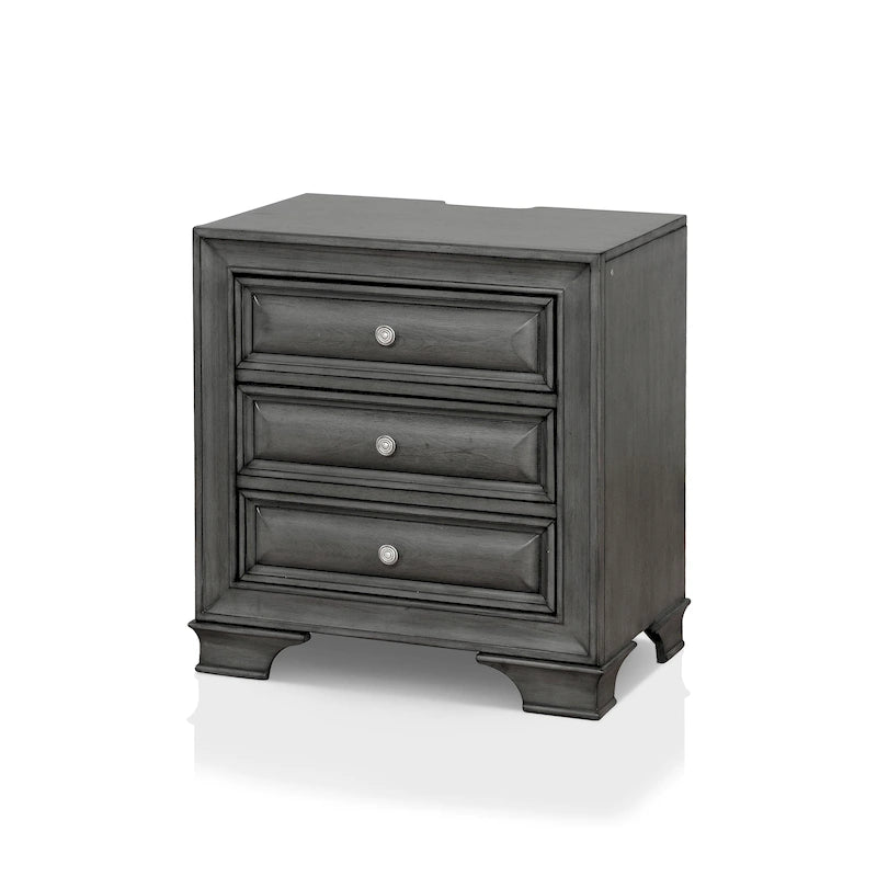 Table de chevet traditionnelle à 3 tiroirs cerisier gris/brun avec USB (1 personne)