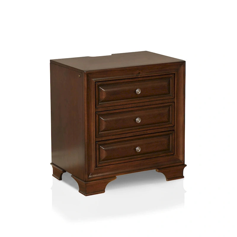 Table de chevet traditionnelle à 3 tiroirs cerisier gris/brun avec USB (1 personne)