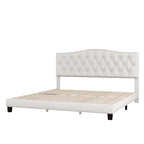 Lit plate-forme capitonné beige King, tête de lit en forme de selle, capitonnage en losanges, pour 2