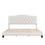 Lit plate-forme capitonné beige King, tête de lit en forme de selle, capitonnage en losanges, pour 2