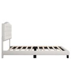 Lit plate-forme capitonné beige King, tête de lit en forme de selle, capitonnage en losanges, pour 2