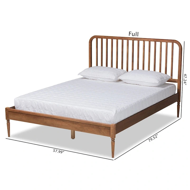 Lit plateforme en bois à lattes brun noyer, lit double/Queen/King