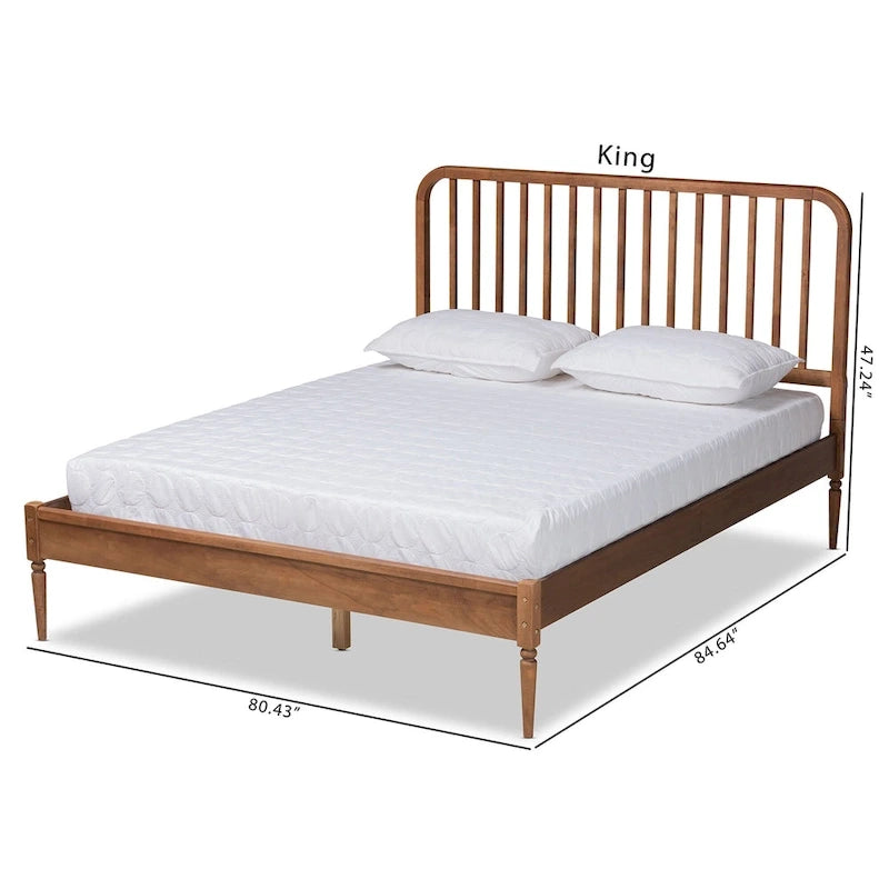 Lit plateforme en bois à lattes brun noyer, lit double/Queen/King