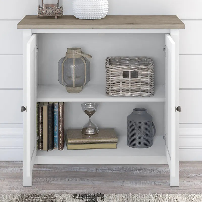 Bibliothèque 5 étagères avec portes Shiplap gris/noir vintage, style maison de campagne moderne, assemblage par 1 personne
