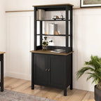 Bibliothèque 5 étagères avec portes Shiplap gris/noir vintage, style maison de campagne moderne, assemblage par 1 personne