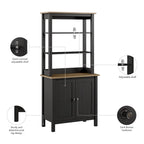 Bibliothèque 5 étagères avec portes Shiplap gris/noir vintage, style maison de campagne moderne, assemblage par 1 personne