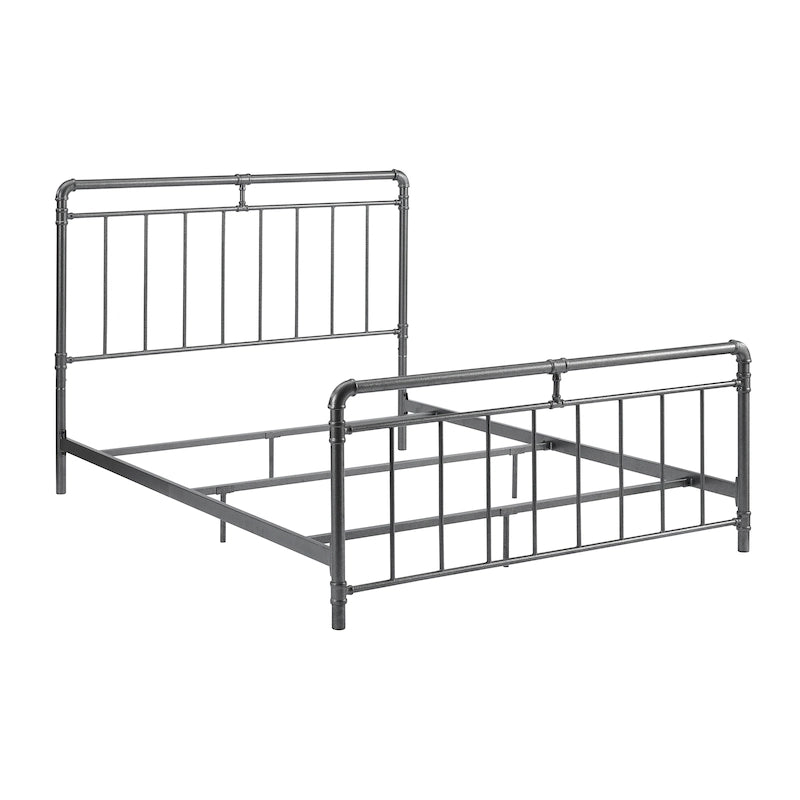 Lit en métal anthracite, style industriel vintage, Queen/King
