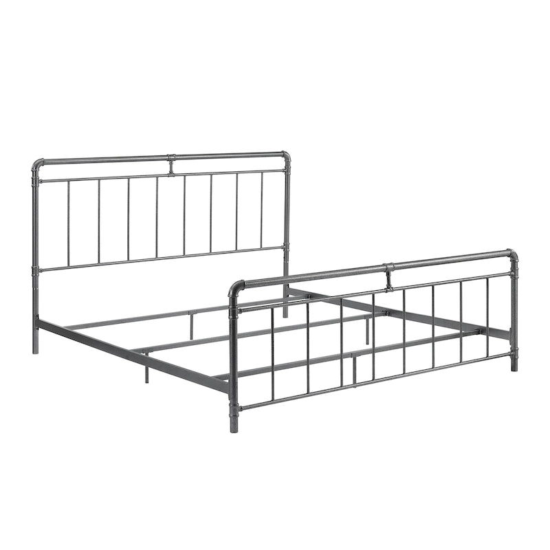 Lit en métal anthracite, style industriel vintage, Queen/King