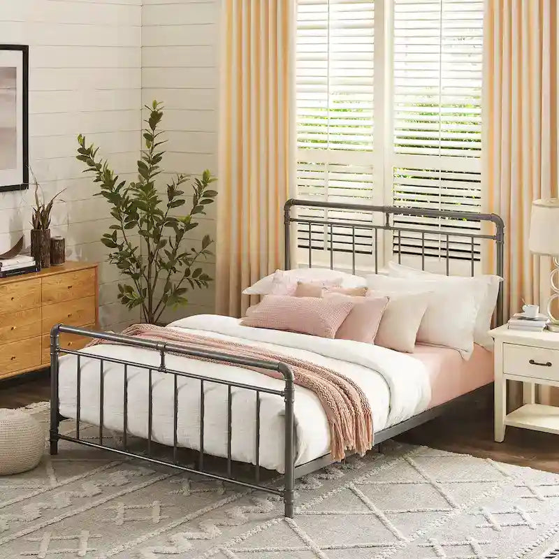 Lit en métal anthracite, style industriel vintage, Queen/King