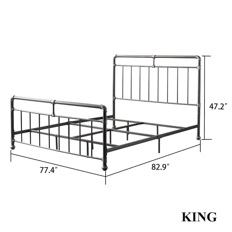 Lit en métal anthracite, style industriel vintage, Queen/King