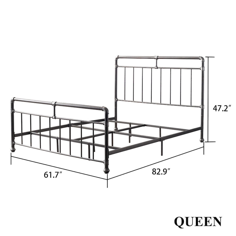 Lit en métal anthracite, style industriel vintage, Queen/King