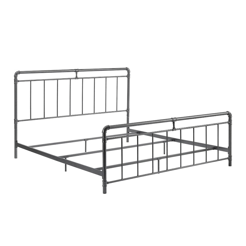 Lit en métal anthracite, style industriel vintage, Queen/King