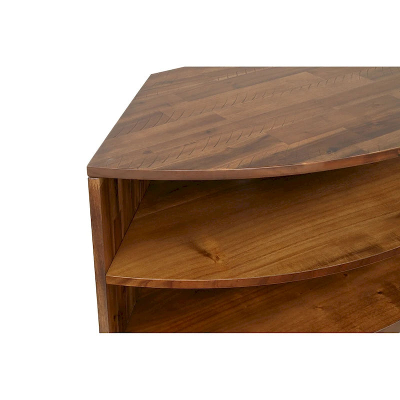 Meuble d'angle TV brun foncé, 2 étagères ouvertes, en bois d'acacia massif