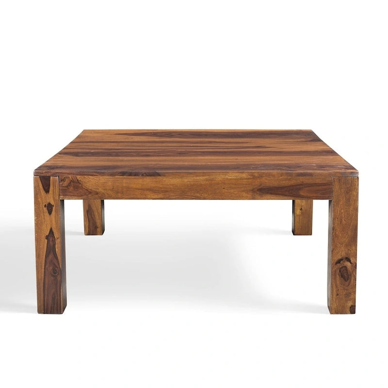 Table basse carrée miel et noyer, style une place, bois massif