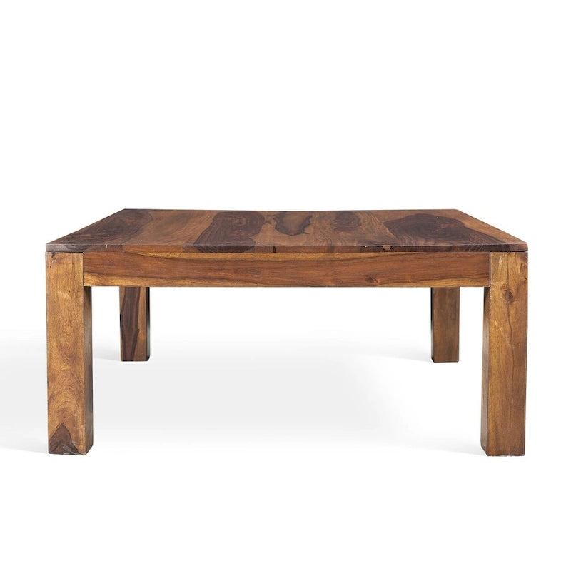 Table basse carrée miel et noyer, style une place, bois massif