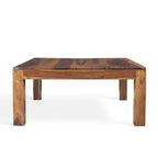 Table basse carrée miel et noyer, style une place, bois massif
