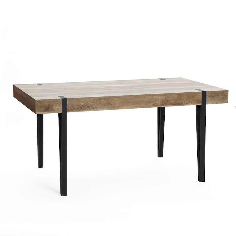 Oak Finish Manufactured Wood 6-Person Dining Table with Black Metal Legs - 30 H x 63 W x 35.5 D