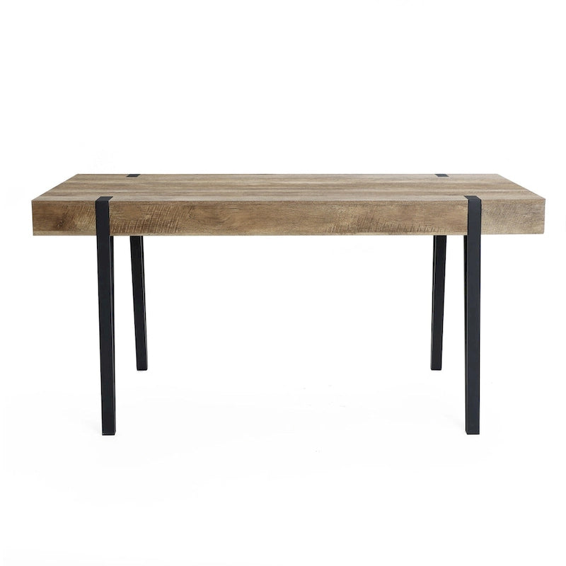 Table à manger rectangulaire 6 personnes, finition chêne, pieds en métal noir