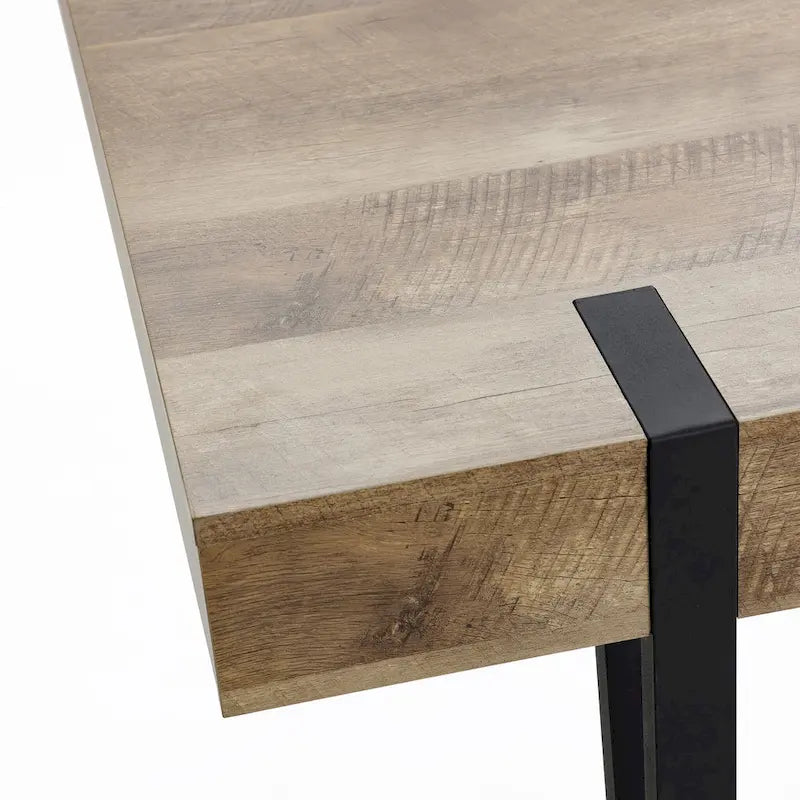 Table à manger rectangulaire 6 personnes, finition chêne, pieds en métal noir
