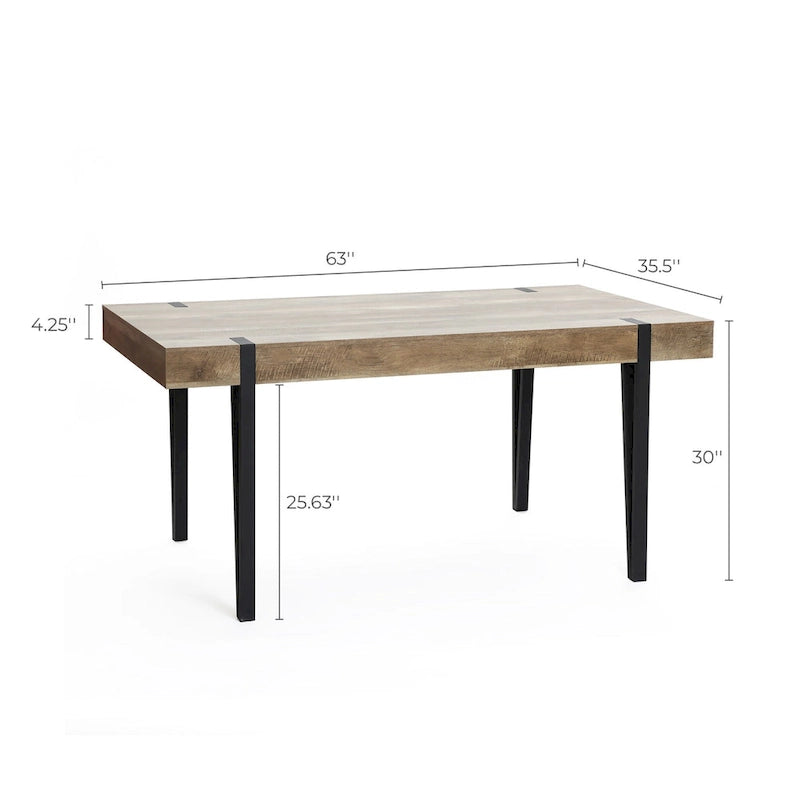 Table à manger rectangulaire 6 personnes, finition chêne, pieds en métal noir