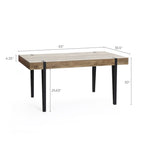 Table à manger rectangulaire 6 personnes, finition chêne, pieds en métal noir