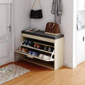 Banc à chaussures en rotin beige avec tiroir basculant et coussin d'assise, 1 place