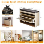 Banc à chaussures en rotin beige avec tiroir basculant et coussin d'assise, 1 place