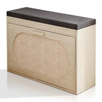 Banc à chaussures en rotin beige avec tiroir basculant et coussin d'assise, 1 place