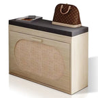 Banc à chaussures en rotin beige avec tiroir basculant et coussin d'assise, 1 place