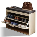 Banc à chaussures en rotin beige avec tiroir basculant et coussin d'assise, 1 place