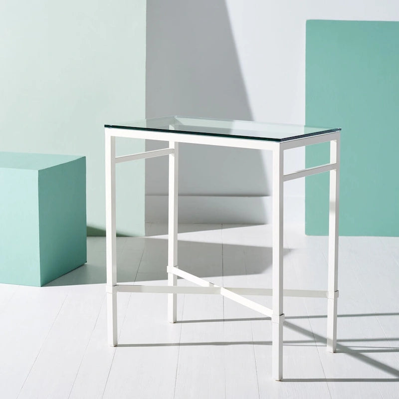 Table d'appoint métallique avec plateau en verre argenté/blanc/noir/doré – Simple
