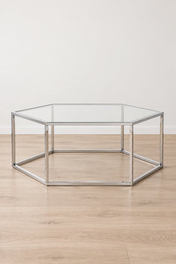 Table basse en verre hexagonale chromée – Style moderne, pièce d'accent 1 pièce