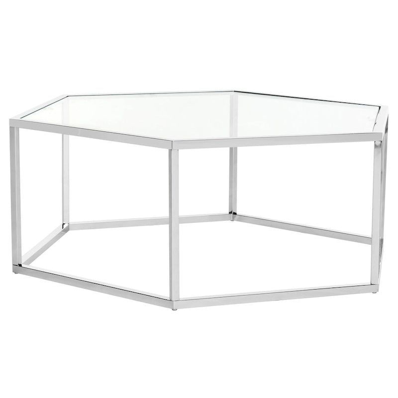 Table basse en verre hexagonale chromée – Style moderne, pièce d'accent 1 pièce