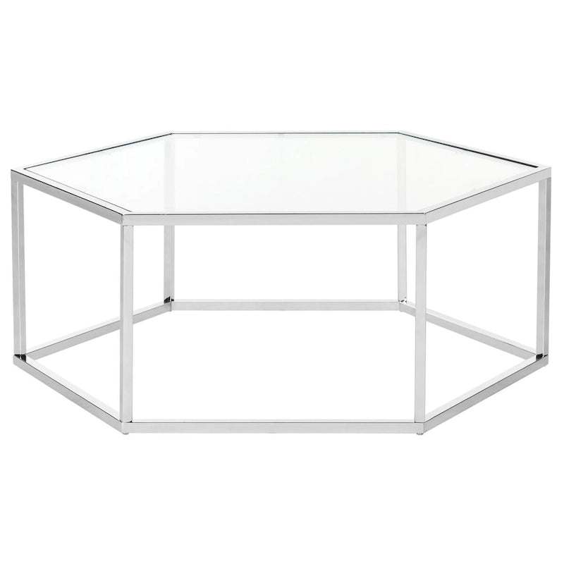 Table basse en verre hexagonale chromée – Style moderne, pièce d'accent 1 pièce