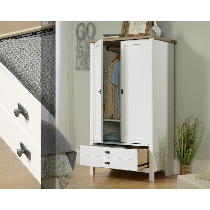 Armoire autoportante avec portes et tiroir, 1 personne - Blanc doux / Chêne corbeau / Chêne mystique
