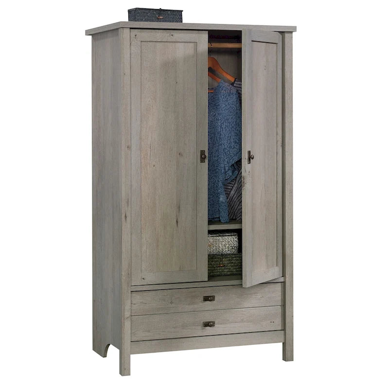 Armoire autoportante avec portes et tiroir, 1 personne - Blanc doux / Chêne corbeau / Chêne mystique