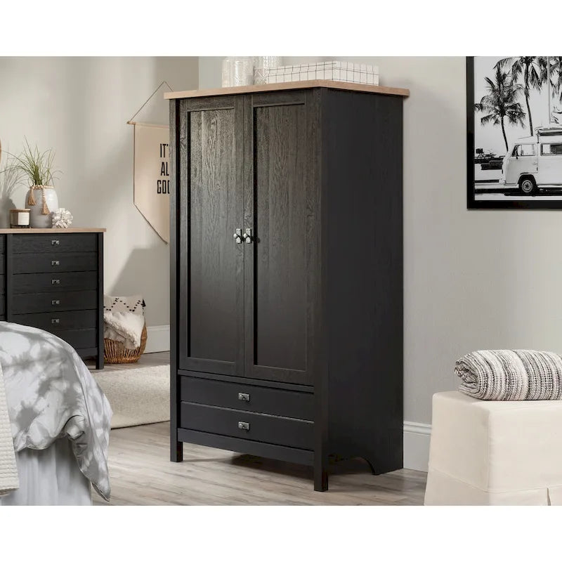 Armoire autoportante avec portes et tiroir, 1 personne - Blanc doux / Chêne corbeau / Chêne mystique